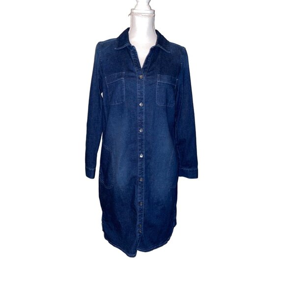 J Jill Denim Dress Womens S Used Blue Button Front - Picture 4 of 14